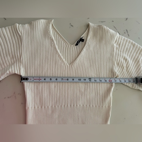 Express Ribbed Puff Sleeved Cream Sweater - Picture 5 of 6